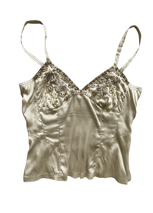 Шелковый корсетный топ с вышивкой винтажный корсет бисер топик шелк y2k винтаж шовк майка шовкова