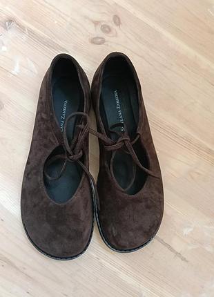 Балетки замшевые с завязками большой размер цвет шоколад