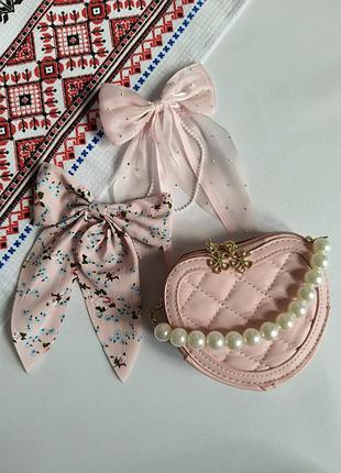 Аксессуары для девочки, розовая сумочка, розовый бантик, бантик