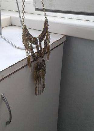 Колье золотистое в стиле бохо винтаж бижутерия