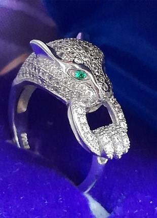 Кольца кольца цирконы серебряный леопард тигр пантера серебро 925 проба в позолоте белым золотом