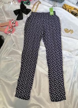 Штани з натуральна бавовна віскоза квітковий принт висока посадка
