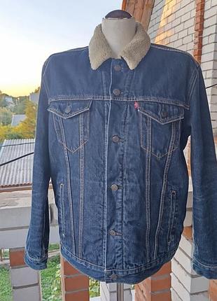 Куртка джинсовая levis шерпа на меху джинсовка xl р.52 синяя унисекс