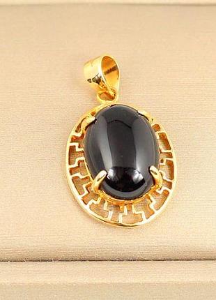 Кулон no name чорний онікс з грецьким візерунком 2,7 см