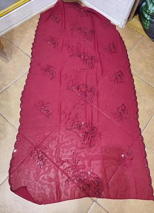 Воздушная праздничная шаль,шарф с вышивкой пайетками