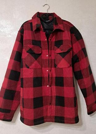 Рубашка теплая в клетку красная с черным, унисекс, размер м