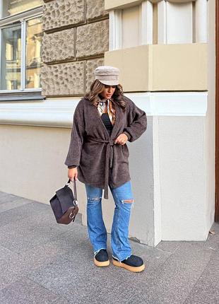 Женский ангоровый кардиган с поясом большого размера в расцветках рр 48-58