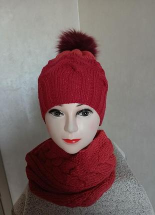 Комплект в'язаний шапка і снуд розмір шапки 52 см (мод83)