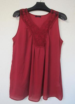 Терракотовая удлиненная майка блуза с кружевом от esmara