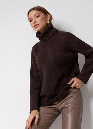 Шоколадний светр з преміальної тоненької пряжі вовна меріноса, альпака та мохер