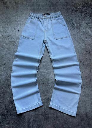 Джинси жіночі широкі прямі на високій посадці плотний денім holister s m блакитні