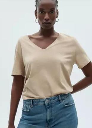 Базова натуральна жіноча футболка, майка h&m. бежевого кольору, 100% віскоза