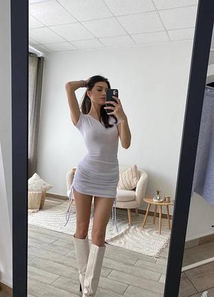 Платье на затяжках рубчик мини