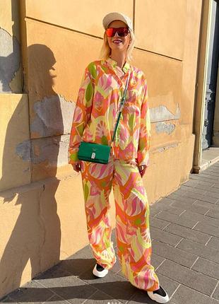 Костюм zara, двойка, летний стильный, рубашка и брюки палаццо