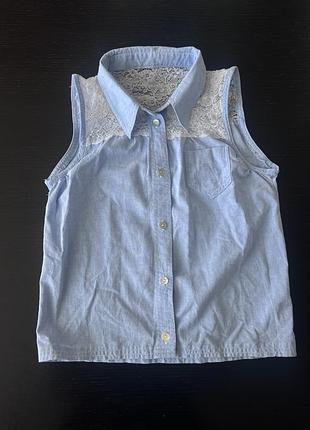 Блакитна блузка сопочка з мереживом