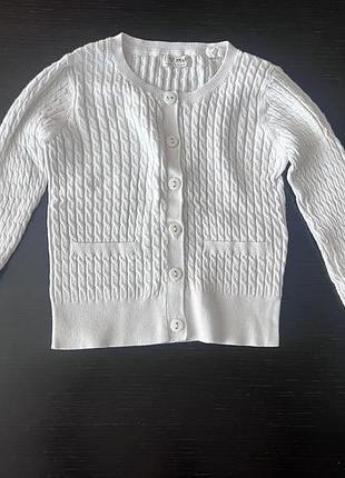 Біла кофта на гудзиках, кардиган з косами на 9-10 років