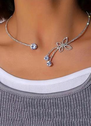 Кольє намисто скоба в стразах метелик, 1410