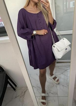 Лляна сукня-туніка pure linen by annel, фіолетова, розмір xl (48/50)