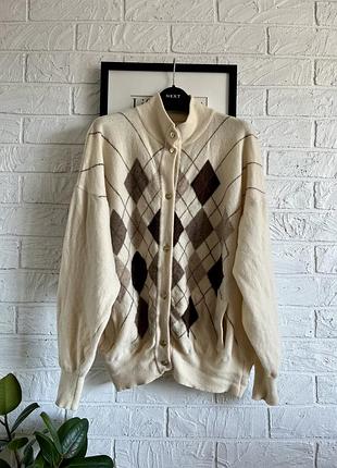 Кофта аргайл ромб коричневий вовна італія молочний білий ,38-46,m-l