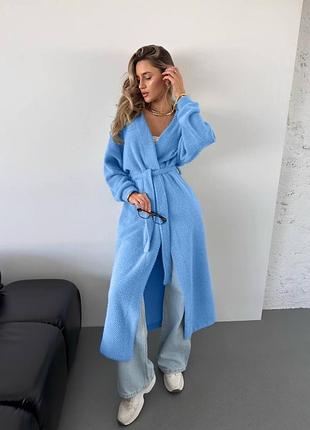 Жіночий ангоровий довгий кардиган оверсайз з поясом