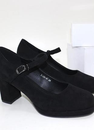 Замшеві стильні туфлі на товстому стійкому підборі