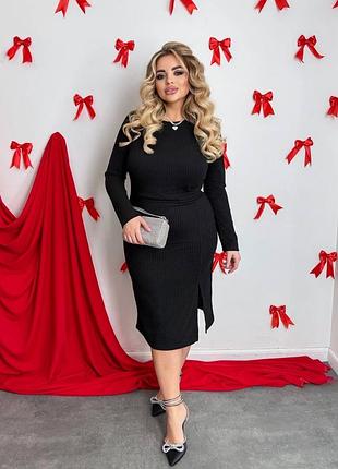 Жіноча чорна велюрова сукня в рубчик | 267