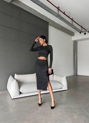 Костюм двойка / спідниця та топ з рукавом/ вечірній образ