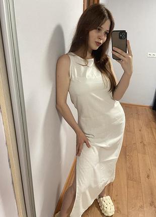 Лляна біла довга сукня