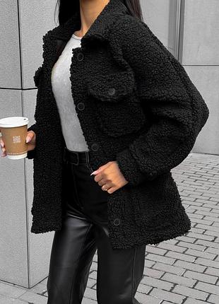 Тепла трендова сорочка тедді з об'ємного хутра баранчика