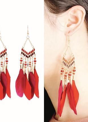 Сережки пірʼя,в стилі боххо,в шаманському стилі