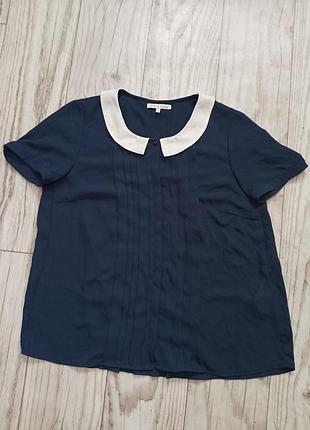 Блуза темно синя з білим комірцем
