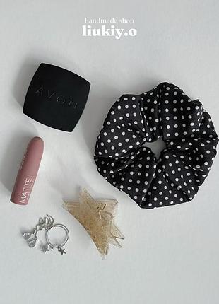 Резинки скранчіси чорно-біла polka dot