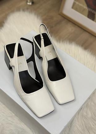 Белые кожаные туфли-слингбэки с квадратным носком zara