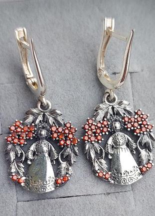 Серебряные серьги мотанка в калине