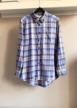 Блакитна байкова сорочка в клітинку