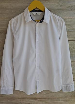Белая рубашка h&m 9-10л хлопок