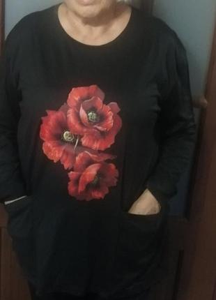 Продам тунику чернового цветовую с маками. новая