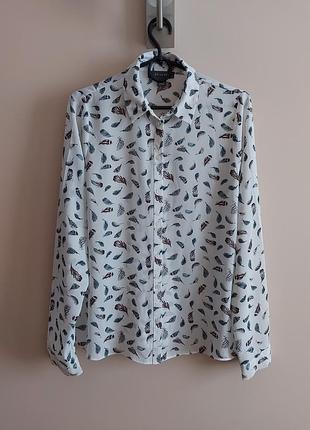 Стильна біла блуза з довгим рукавом primark, p. 12, блузка в принт пір'їнки