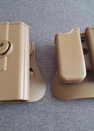 Пластикова поясна кобура права для пістолета glock 17 - 19 й інші й паучер коричневий