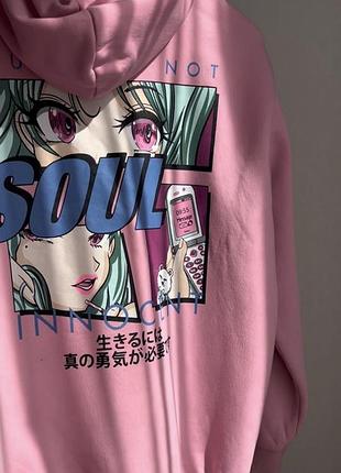 Bershka товстезний худі оверсайз принт аніме