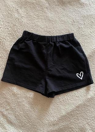 Шорти міні оверсайз вільні трикотажні бавовняні двонитка на резинці котон 100% чорні shein