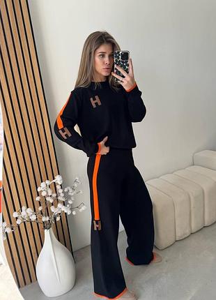 Чёрный вязаный костюм люкс