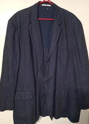 Лляний 100% синій піджак-блейзер без підкладки ог 146см мега батал michael kaiser