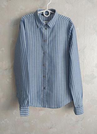 Рубашка женская полулльяна only xs 42р., голубая в полоску, лен с хлопком
