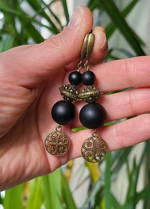 Сережки підвіски з натуральним камінням "зоряний оберіг"