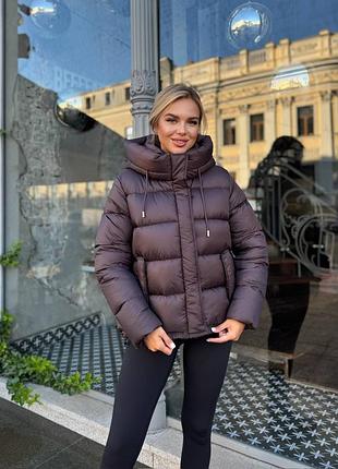 Женский короткий шоколадный пуховик 42-48 женская зимняя куртка шоколад
