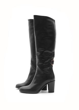 Сапоги черные кожаные с пряжкой к252750