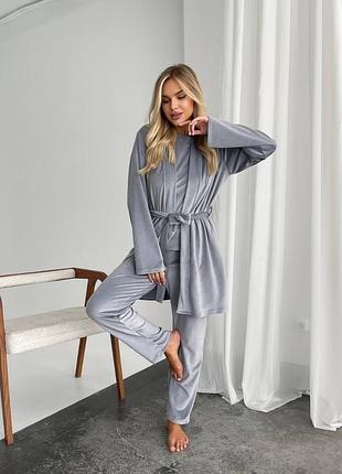 Жіночий велюровий домашній костюм трійка | 1675