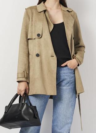 Вкорочений трендовий тренч під замшу zara