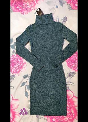 Темно-зеленое платье с длинными рукавами р. 42, 44